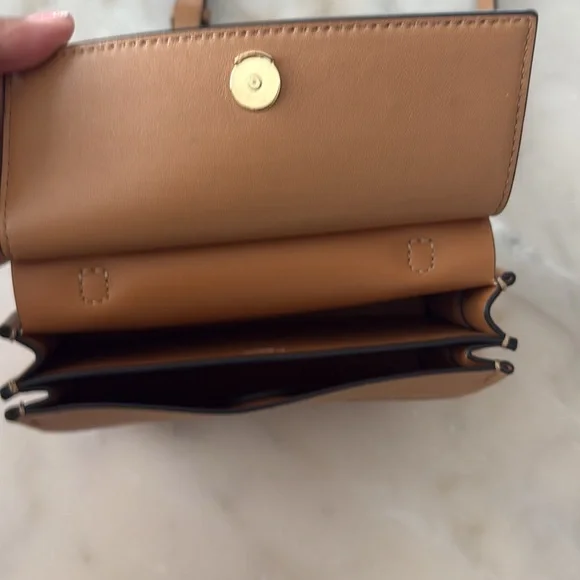 Tory Burch Block  T Mini Satchel Bag Light Tan Leather Handbag Top Handle 2 Ways - Picture 15 of 17